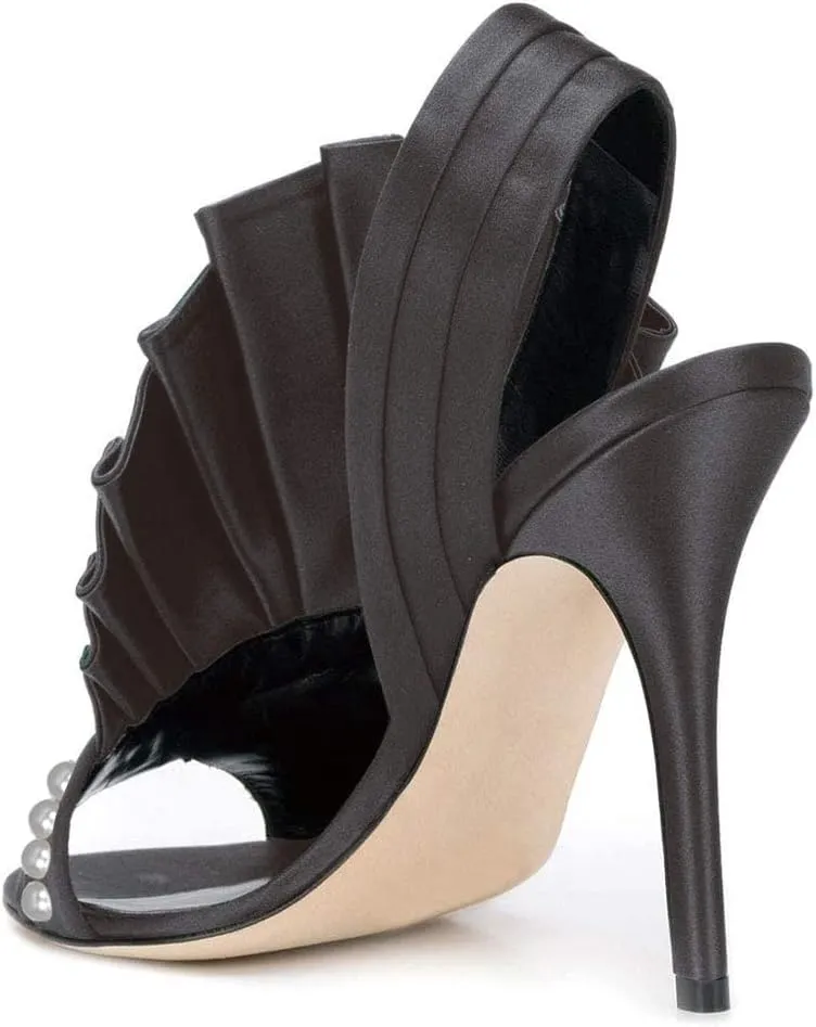 FSJ Women Charm Slingback D'Orsay Sandals Slip On Peep Toe Satin Ankle Strap Sandals Stiletto High Heel Slide Mule Ladies Party Wedding Prom Dress Sexy Shoes Size 4-15 US