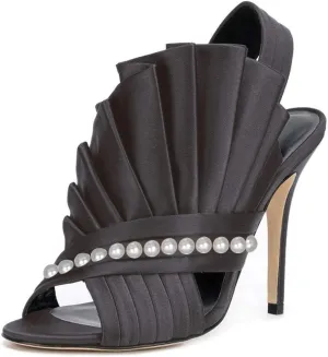 FSJ Women Charm Slingback D'Orsay Sandals Slip On Peep Toe Satin Ankle Strap Sandals Stiletto High Heel Slide Mule Ladies Party Wedding Prom Dress Sexy Shoes Size 4-15 US