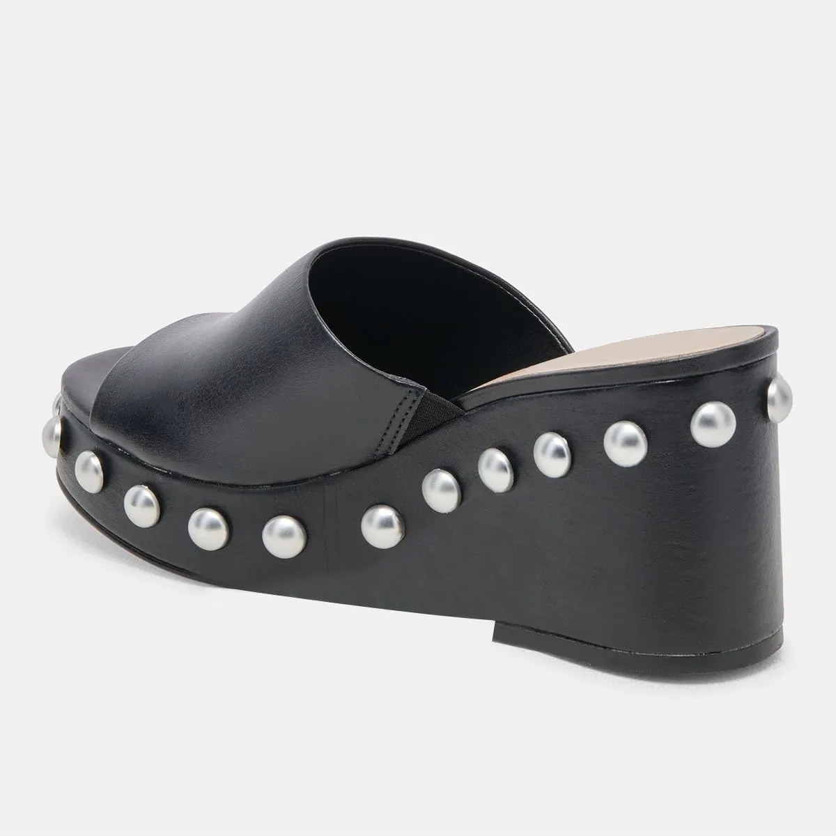 FSJ Women Classic Open Toe Wedge Heels Slide Heeled Sandals Studded Metal Rivets Slip On Mules Summer Casual Dress Shoes Size 4-16 US