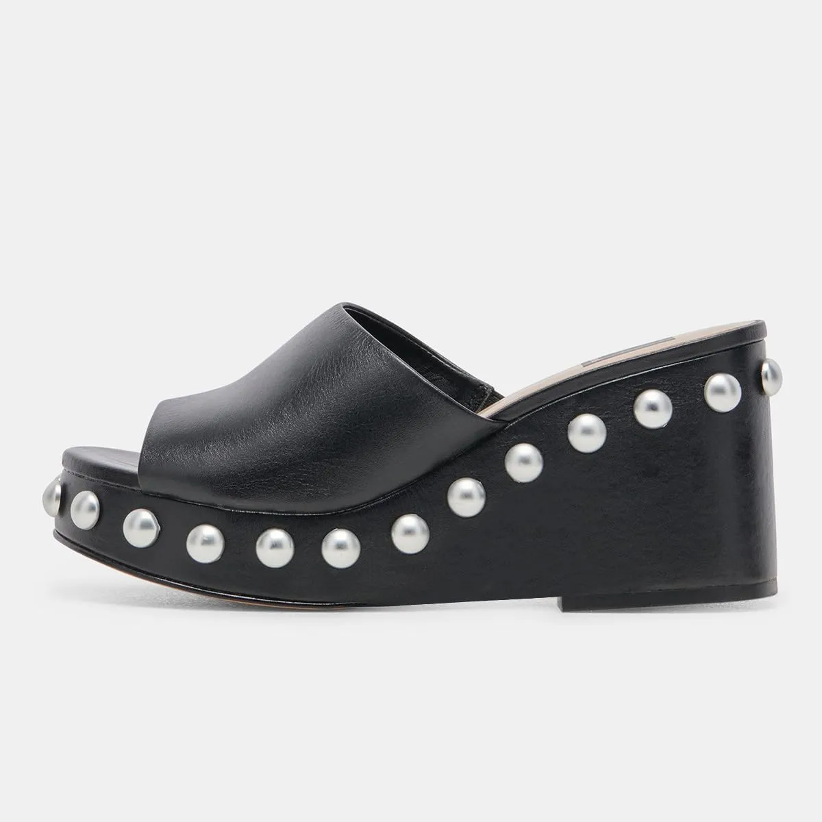 FSJ Women Classic Open Toe Wedge Heels Slide Heeled Sandals Studded Metal Rivets Slip On Mules Summer Casual Dress Shoes Size 4-16 US