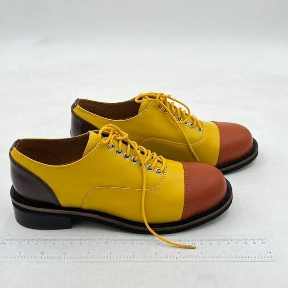 FSJ Women Multicolor Leather Oxford Round Cap Toe Lace Up Brogues Patchwork shoe