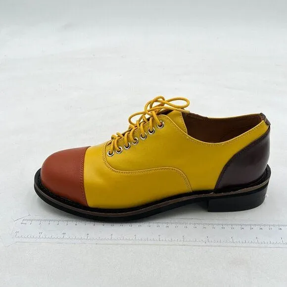 FSJ Women Multicolor Leather Oxford Round Cap Toe Lace Up Brogues Patchwork shoe