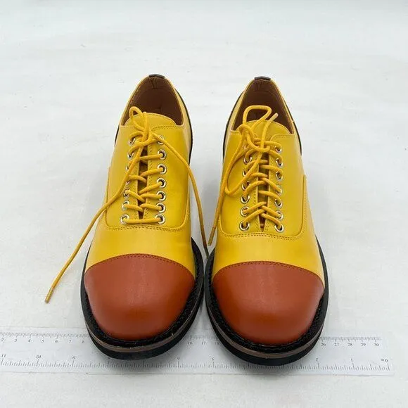 FSJ Women Multicolor Leather Oxford Round Cap Toe Lace Up Brogues Patchwork shoe