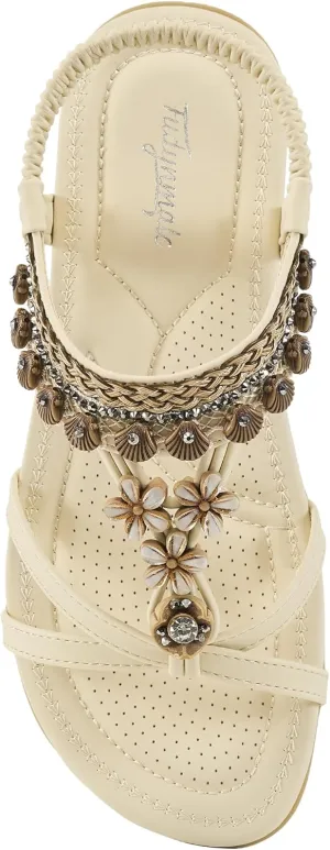 FUDYNMALC Womens Sandals Flat Shoes: Casual Summer Dressy Flats Gladiator Comfortable Walking Footwear
