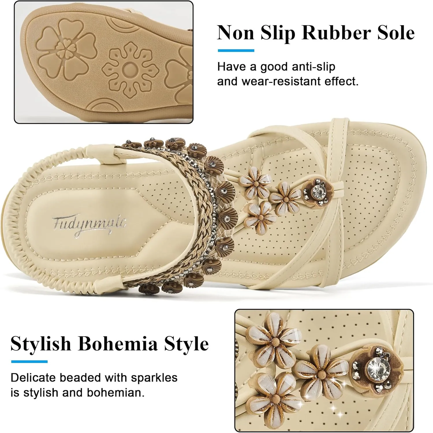 FUDYNMALC Womens Sandals Flat Shoes: Casual Summer Dressy Flats Gladiator Comfortable Walking Footwear