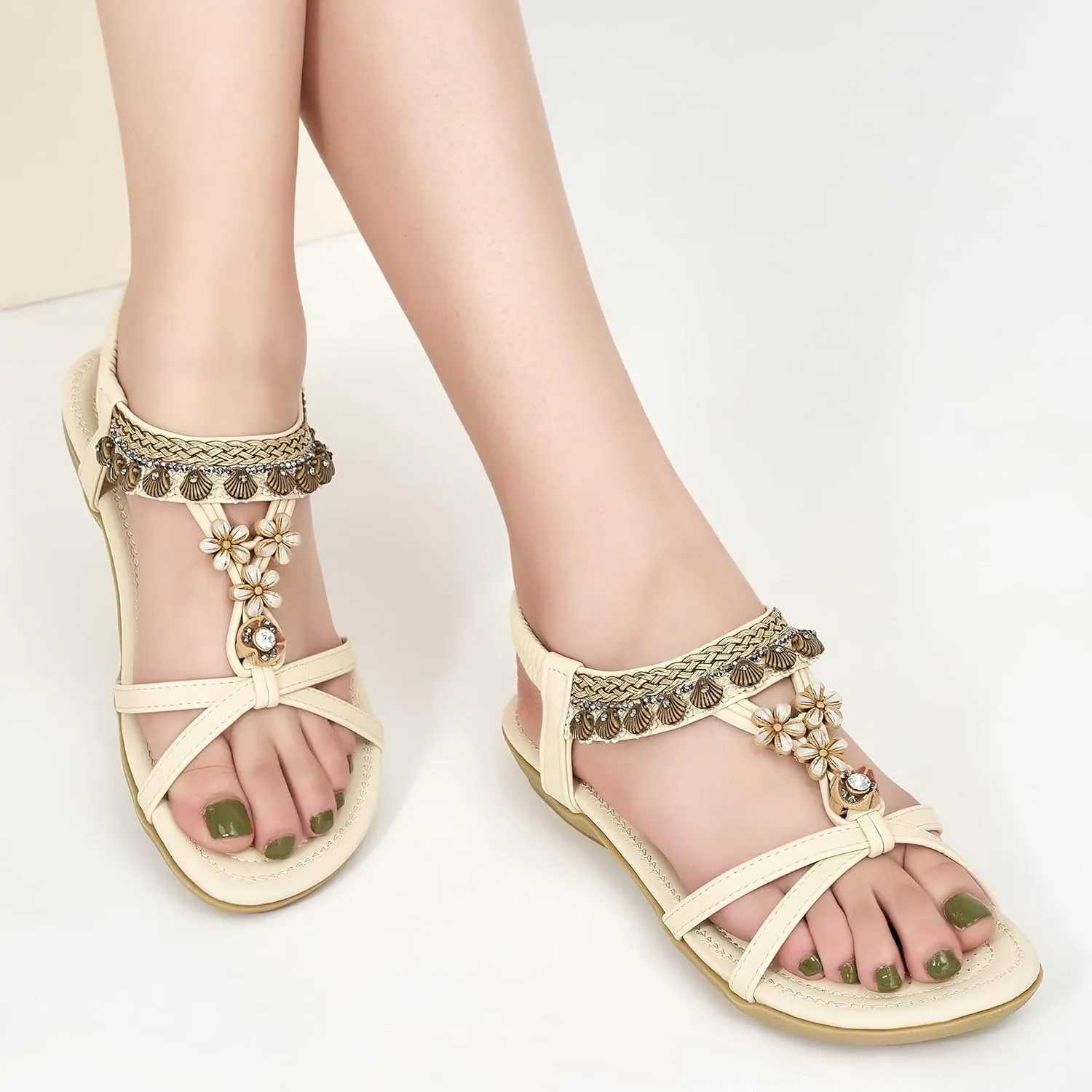 FUDYNMALC Womens Sandals Flat Shoes: Casual Summer Dressy Flats Gladiator Comfortable Walking Footwear