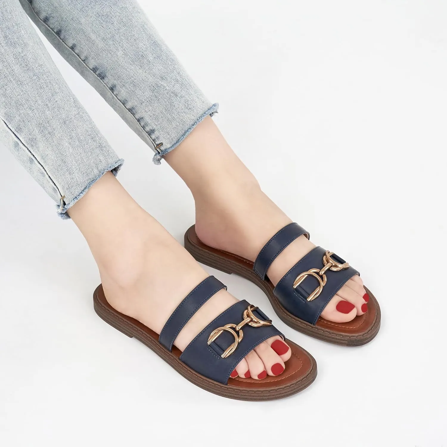 FUDYNMALC Womens Slides Sandals Dressy: Comfortable Summer Beach Flat Shoes Ladies Fashion Walking Footwear