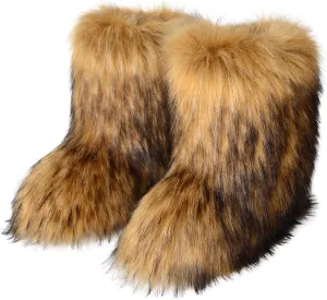 Furry Faux Fur Boots Women's Winter Shoes Woman Fluffy Warm Snow Boots Mid-Calf Comfortable Outdoor Flat