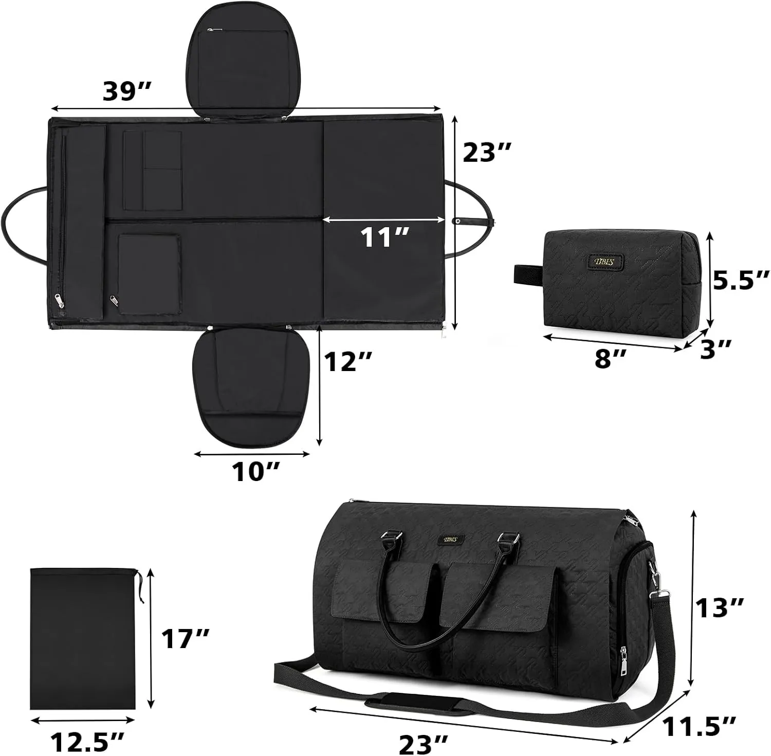 Garment Bag for Travel With Toiletry Bag Convertible Carry On Weekender Bag Large Travel Duffel Bags for Women 2 in 1 Hanging Suitcase Suit Travel Bags for Women & Men 3pcs Set (G-Black)
