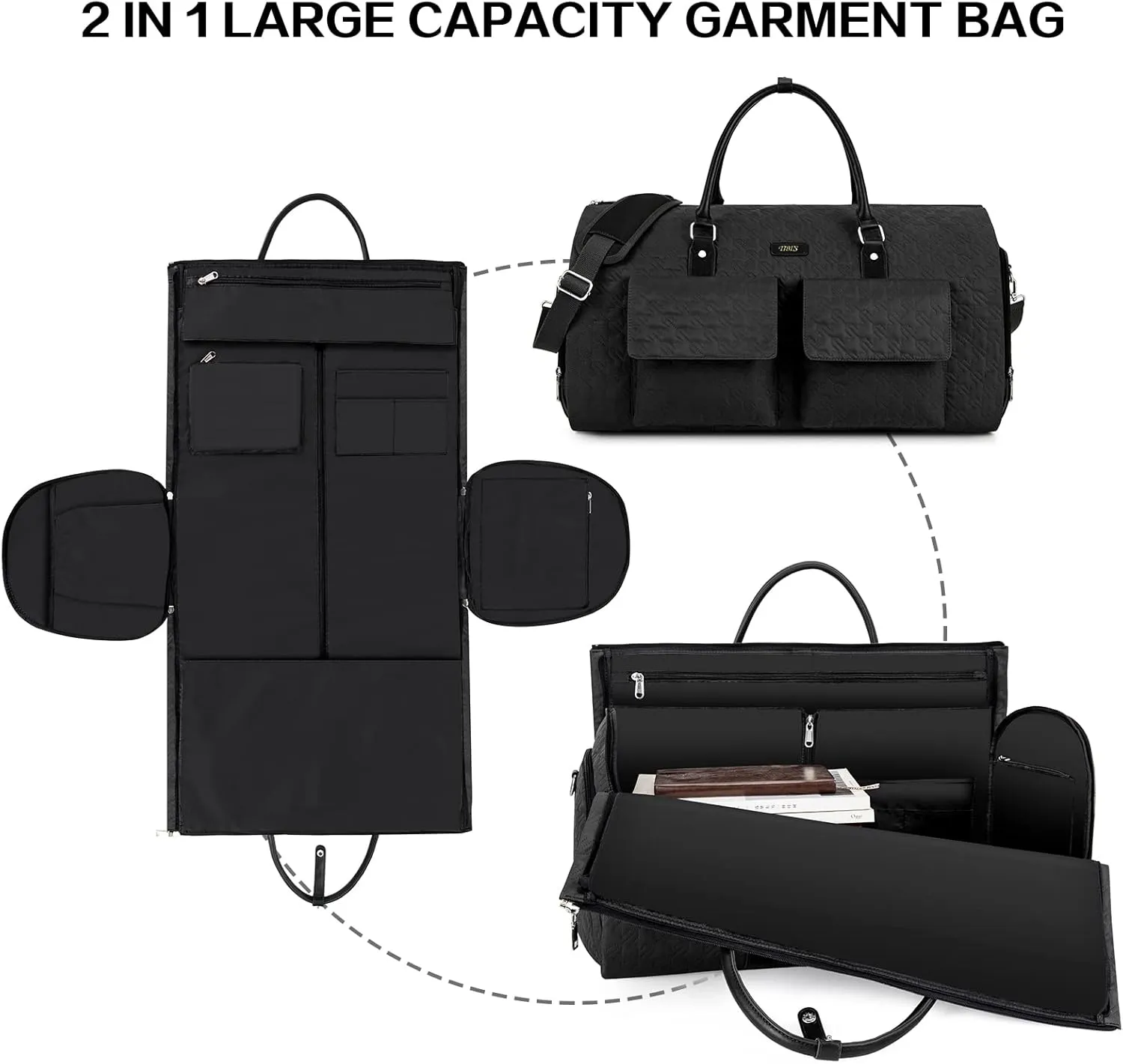 Garment Bag for Travel With Toiletry Bag Convertible Carry On Weekender Bag Large Travel Duffel Bags for Women 2 in 1 Hanging Suitcase Suit Travel Bags for Women & Men 3pcs Set (G-Black)