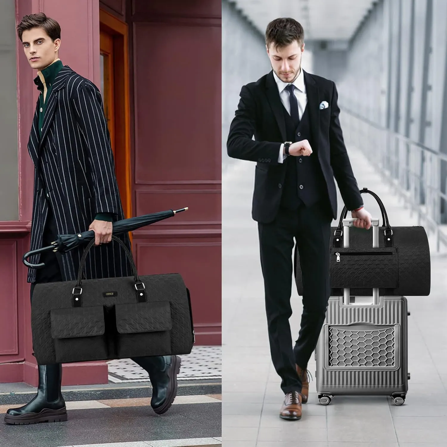 Garment Bag for Travel With Toiletry Bag Convertible Carry On Weekender Bag Large Travel Duffel Bags for Women 2 in 1 Hanging Suitcase Suit Travel Bags for Women & Men 3pcs Set (G-Black)