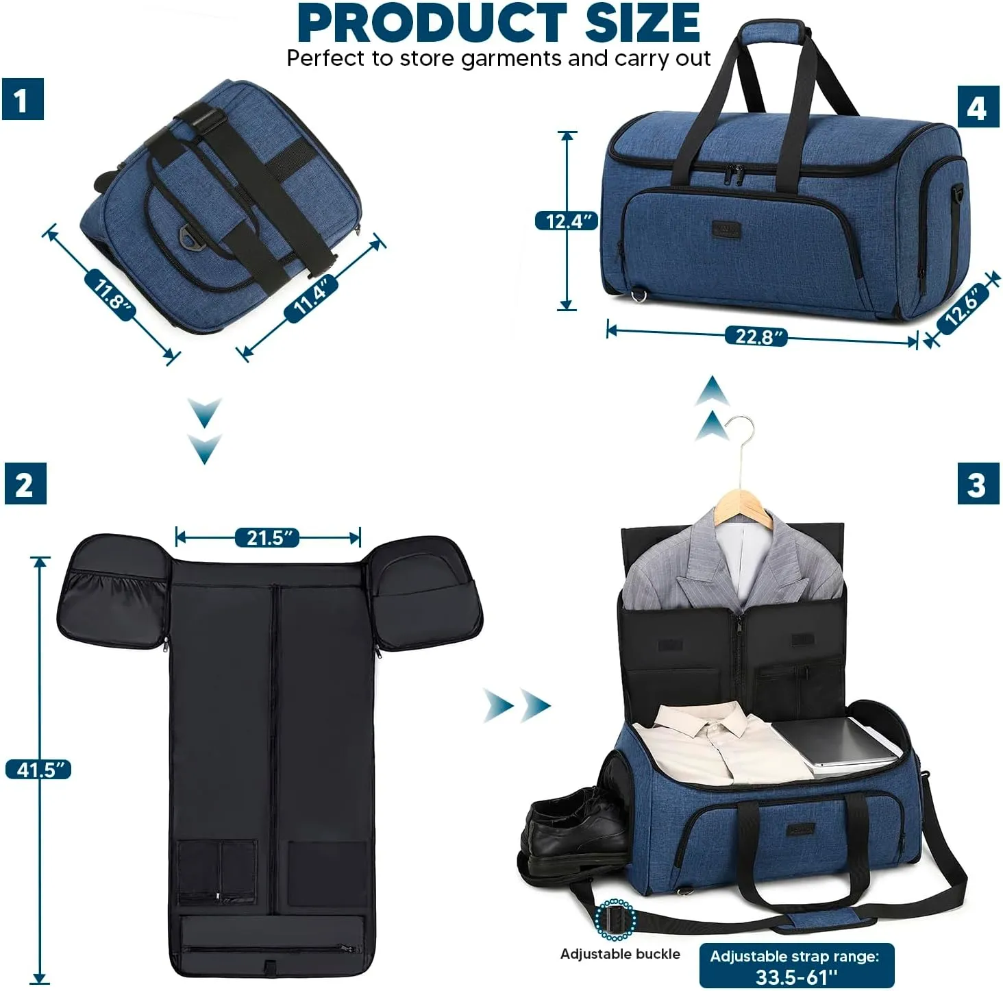 Garment Bags for Travel, Convertible Garment Duffle Bag for Men Women, Carry On Garment Bag Backpack, 4 in 1 Travel Suit Bag with Shoe Compartment, Large Weekender Bag
