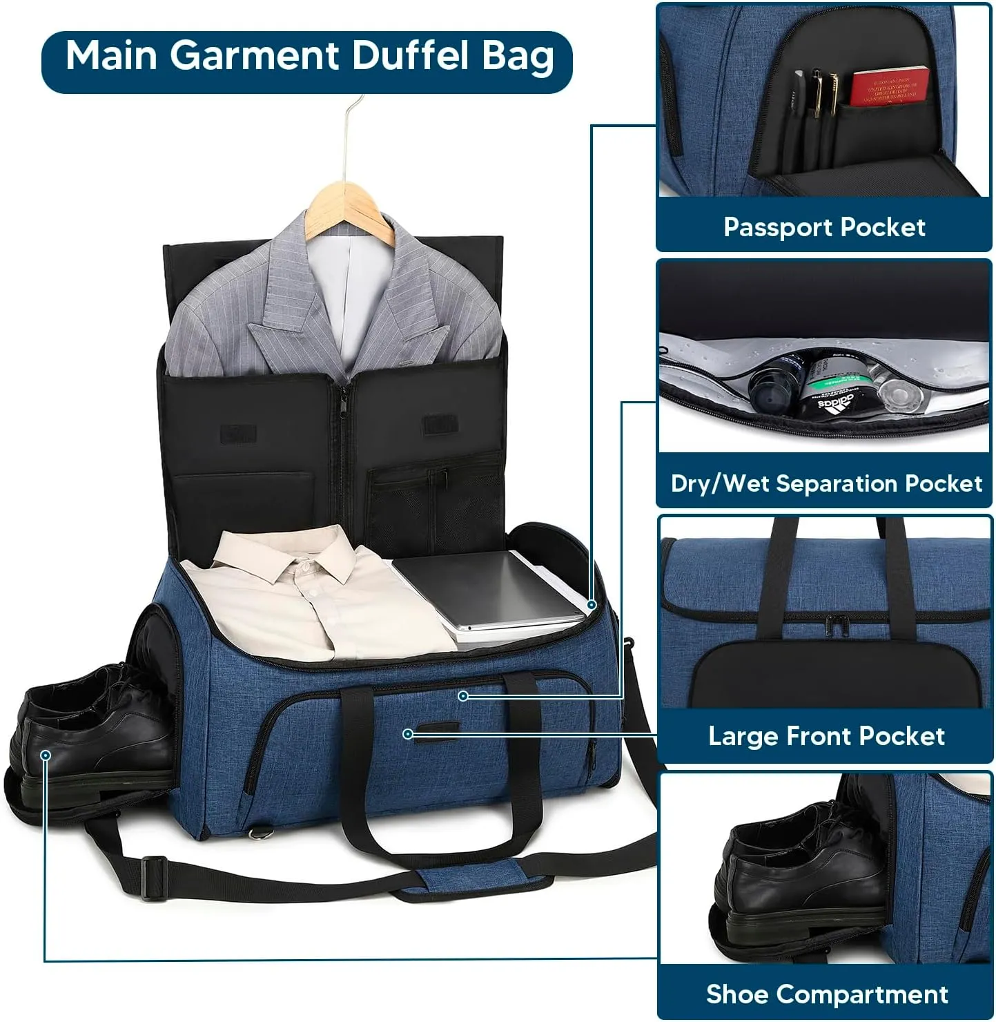 Garment Bags for Travel, Convertible Garment Duffle Bag for Men Women, Carry On Garment Bag Backpack, 4 in 1 Travel Suit Bag with Shoe Compartment, Large Weekender Bag