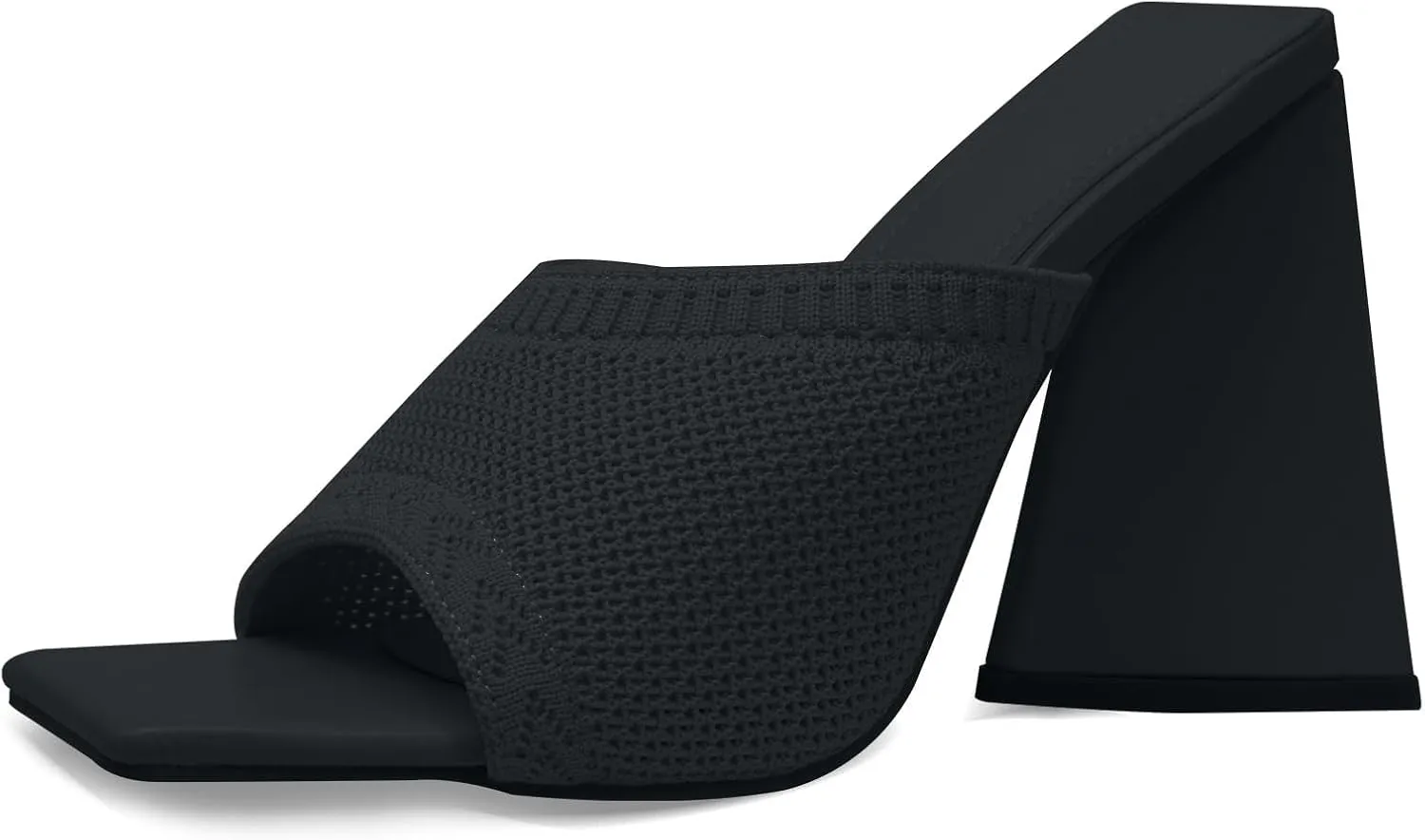 GATUXUS Women's Chunky High Heel Slide Sandals Square Open Toe Knit Breathable Slip On Mule Sandals Shoes