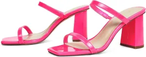 GENSHUO High Chunky Heels for Women Fashion Comfort Slip on Square Open Toe Block Heel Sandals Two Strap Backless Mules