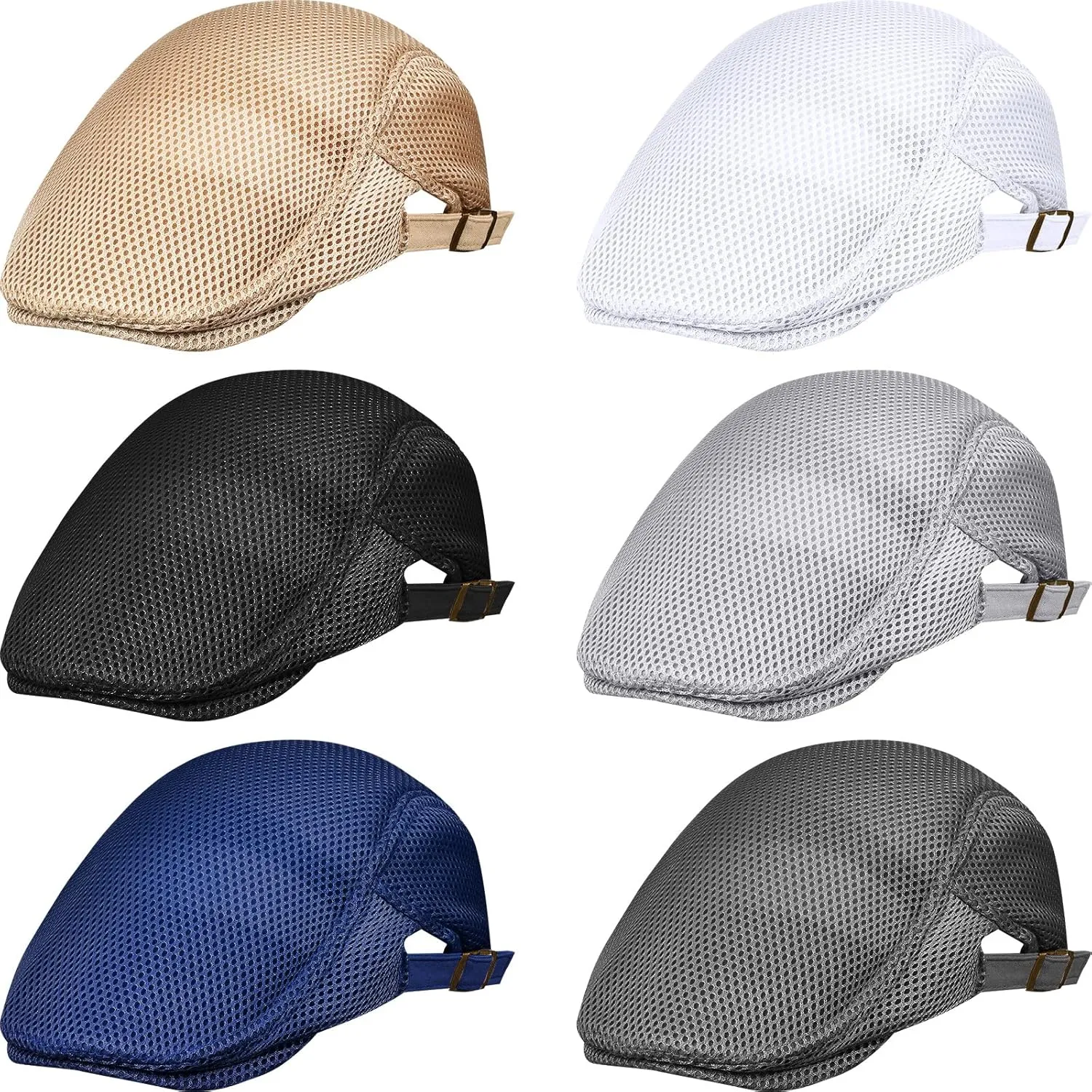 Geyoga 6 Pieces Men's Mesh Flat Cap Breathable Summer Newsboy Hat Cabbie Flat Cap