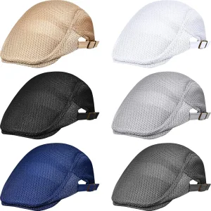 Geyoga 6 Pieces Men's Mesh Flat Cap Breathable Summer Newsboy Hat Cabbie Flat Cap