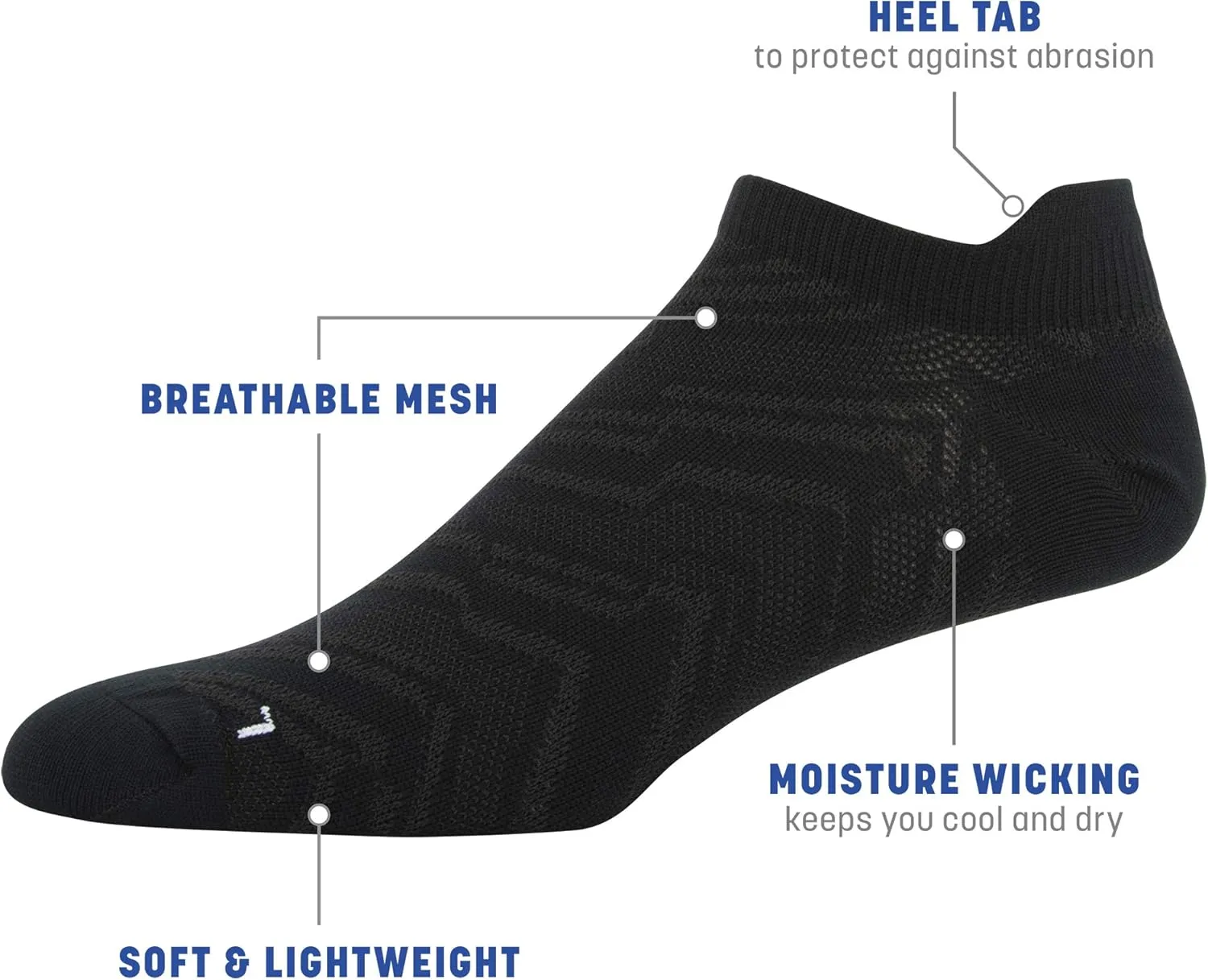 Gildan Men's Flat Knit No Show Socks with Tab Back