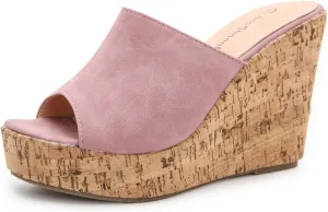 gloryinterest Wedge Sandals for Women Platform High Heels Summer Mule Slip on Comfortable Soft Arch Support Sandals Black Pink White Blue US5-12