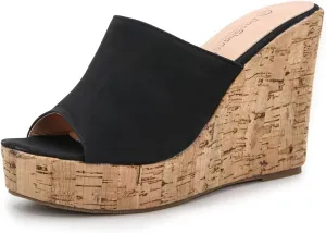 gloryinterest Wedge Sandals for Women Platform High Heels Summer Mule Slip on Comfortable Soft Arch Support Sandals Black Pink White Blue US5-12