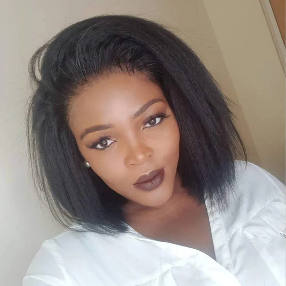 Glueless Wigs Human Hair 13x6 HD Lace Front Wigs Kinky Straight Human Hair Bob Wigs for Black Women 130% Density 10 Inch Italian Yaki Straight Human Hair Wigs with Baby Hair Pre plucked
