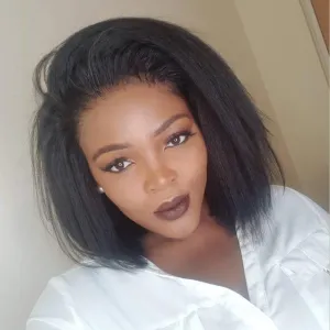 Glueless Wigs Human Hair 13x6 HD Lace Front Wigs Kinky Straight Human Hair Bob Wigs for Black Women 130% Density 10 Inch Italian Yaki Straight Human Hair Wigs with Baby Hair Pre plucked