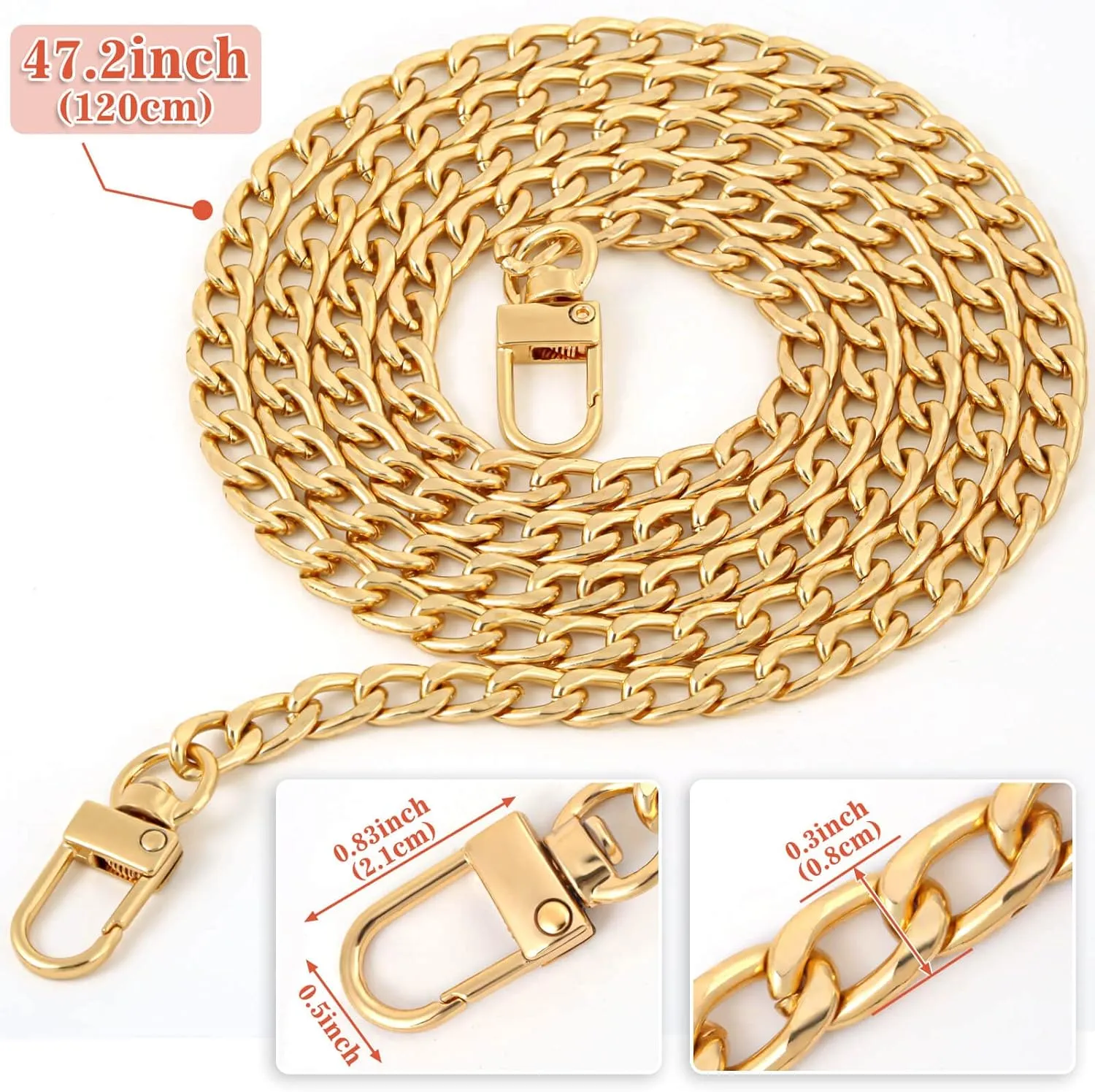 Gold Purse Chain, Shynek 2PCS Crossbody Chain Strap, Gold Belt Chain, Long Chain Cross Body Strap for Bags, Purses, Handbags