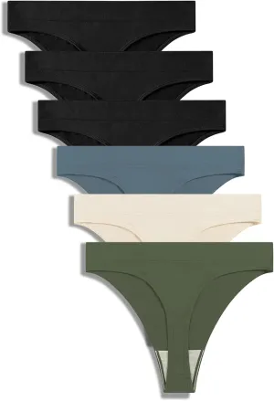 GRANKEE Women's Breathable Seamless Thong Panties No Show Underwear Pack