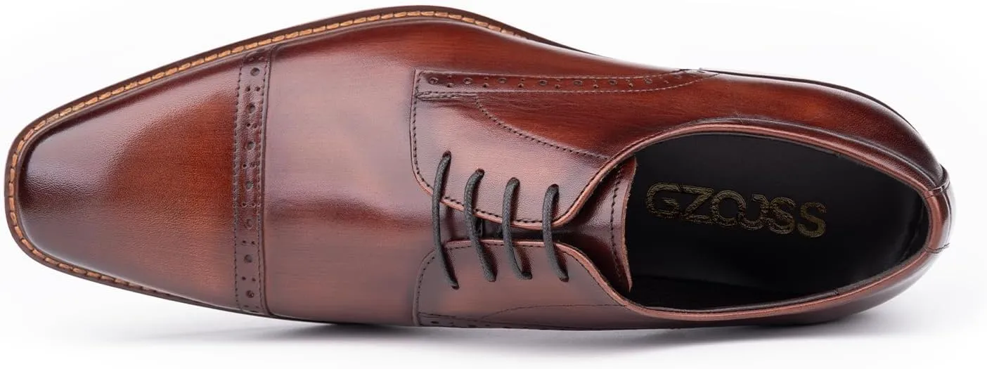 GZOJSS Men's Oxford Shoe Luxury Formal Dress Retro Shoes Casual Comfortable Genuine Leather Business Derby Lace Up Plain Toe Men Shoes Premium Series