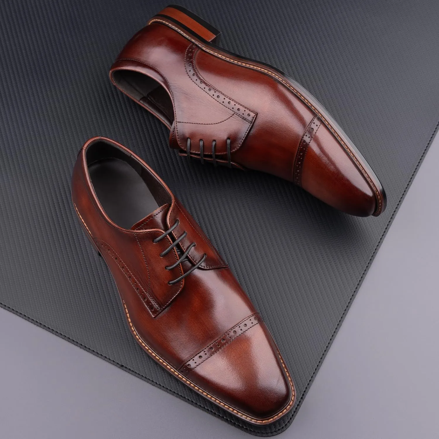GZOJSS Men's Oxford Shoe Luxury Formal Dress Retro Shoes Casual Comfortable Genuine Leather Business Derby Lace Up Plain Toe Men Shoes Premium Series