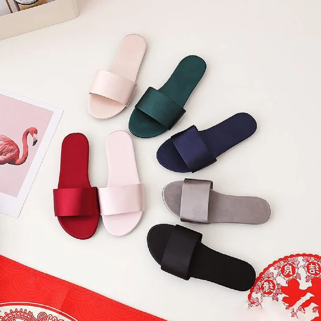 HANDKEI Women's Home Slippers Summer Satin Indoor Breathable Flat Sandals Slippers