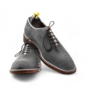 Handmade Grey Suede Whole Cut Oxford Shoe for Men | Classic Dress Footwear
