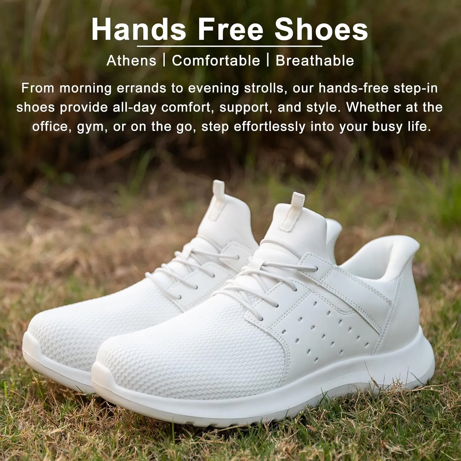 Hands Free Slip On Shoes for Men Walking Casual Sneaker Arch Support Memory Foam Mesh Light Cushioning Fashion Breathable Stylish Black White Tan Grey