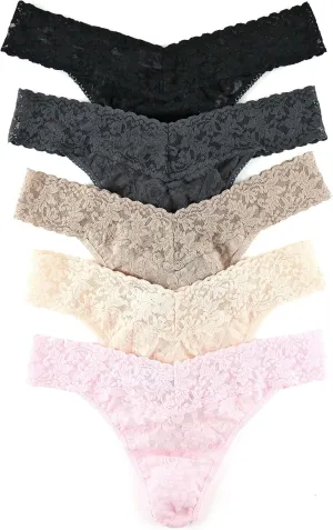 hanky panky - Signature Lace Original Rise Thongs for Women | Comfortable Lacy Lingerie | Vanilla/Bliss Pink/Taupe/Black/Granite | One Size (4-14) | Underwear Panties
