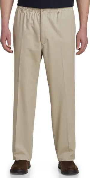 Harbor Bay by DXL Men's Big and Tall Waist-Relaxer Pleated Twill Pants | Flat Front Style, Elasticized Comfort Waistband