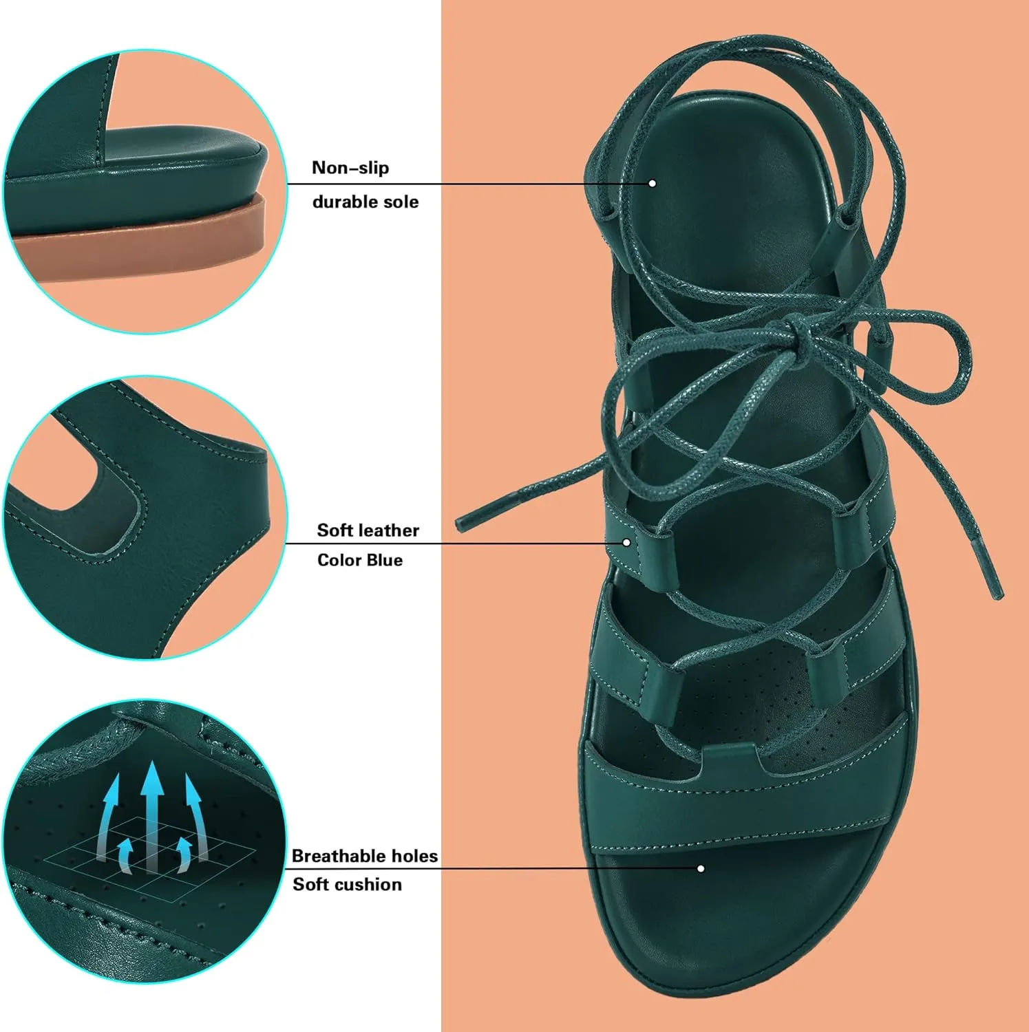 HARENCE Sandals for Women Summer Flats: Comfortable Cross Strap Gladiator Flat Shoes Casual Dressy Non Slip Beach Sandals