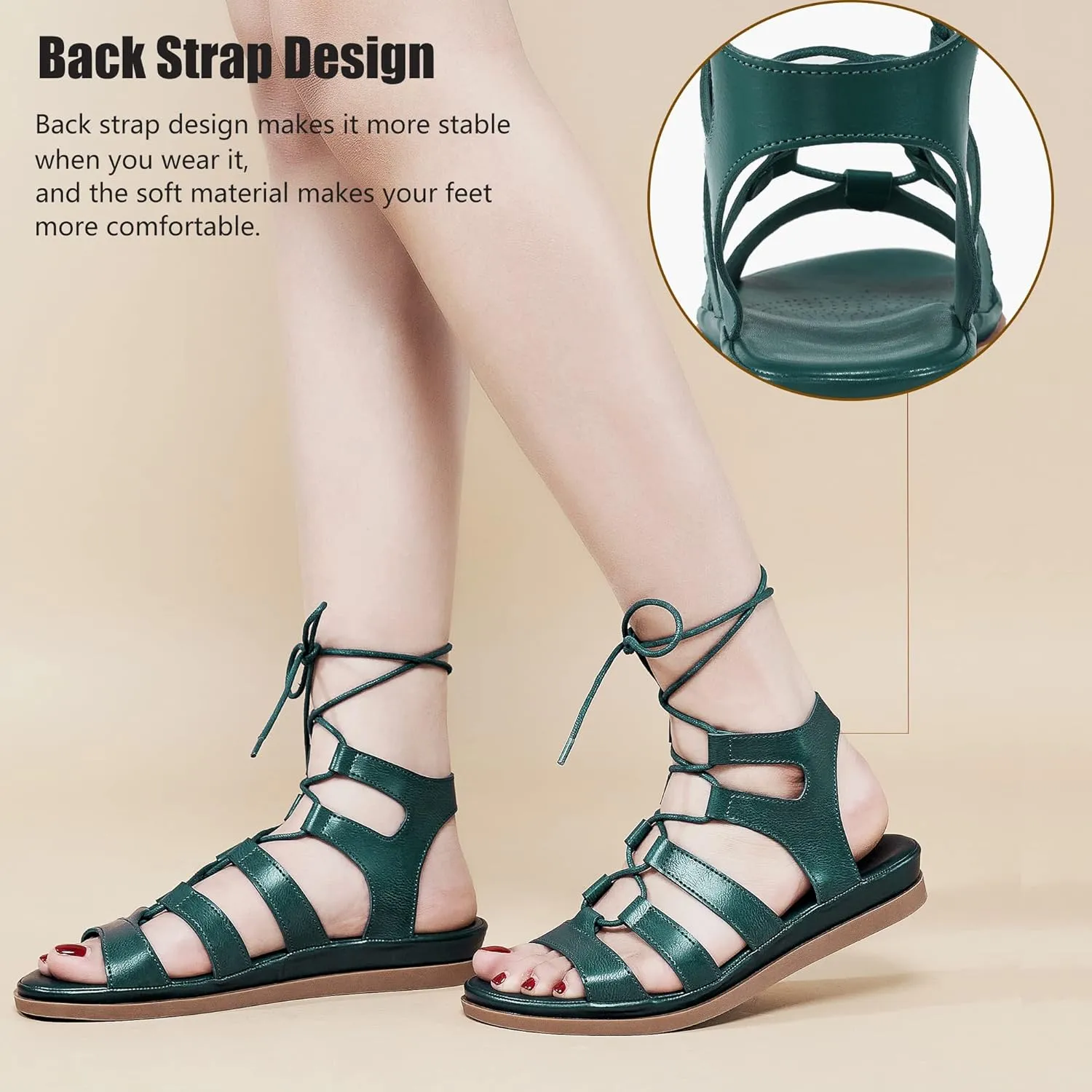HARENCE Sandals for Women Summer Flats: Comfortable Cross Strap Gladiator Flat Shoes Casual Dressy Non Slip Beach Sandals