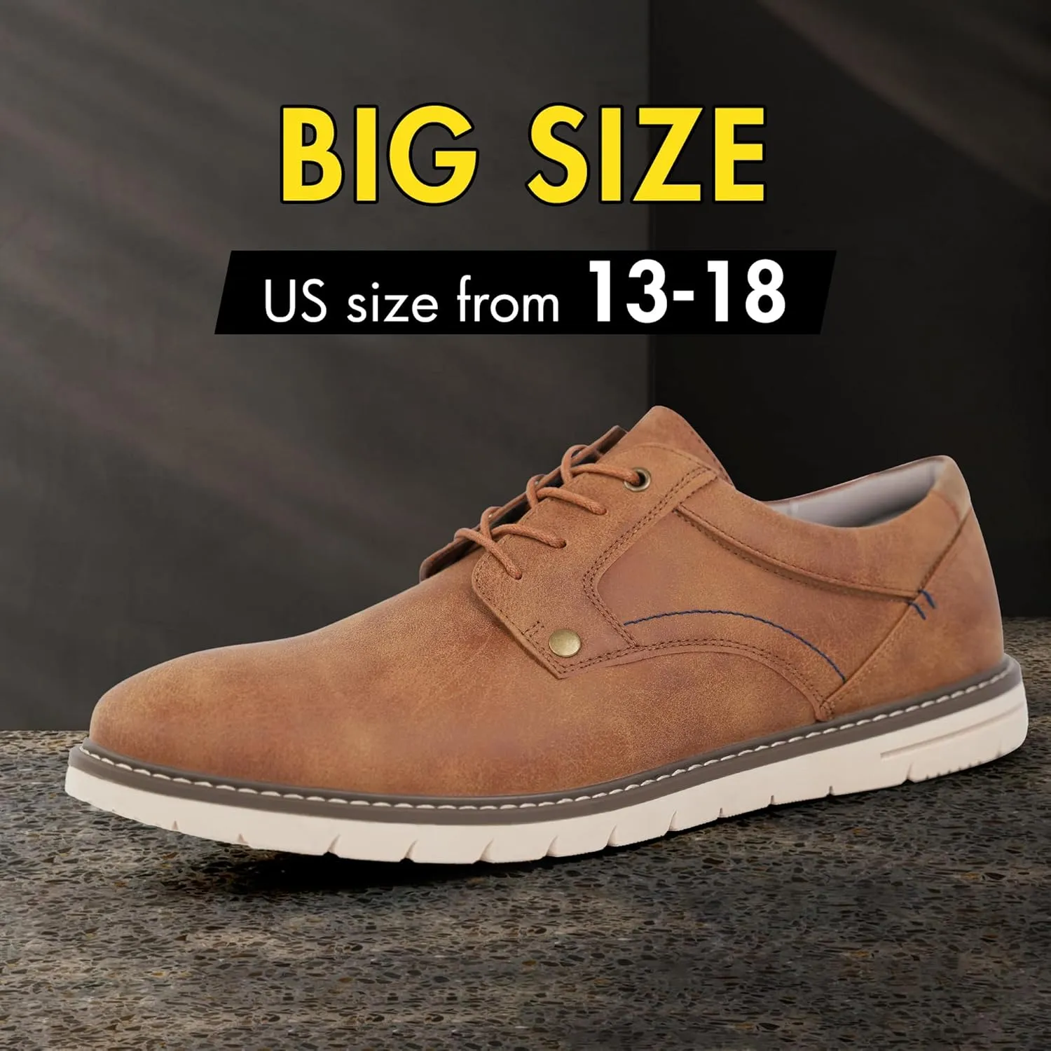 Hawkwell Men's Plus Size Casual Oxfords Shoes Comfortable Business Dress Sneakers US Size 13 14 15 16 17 18