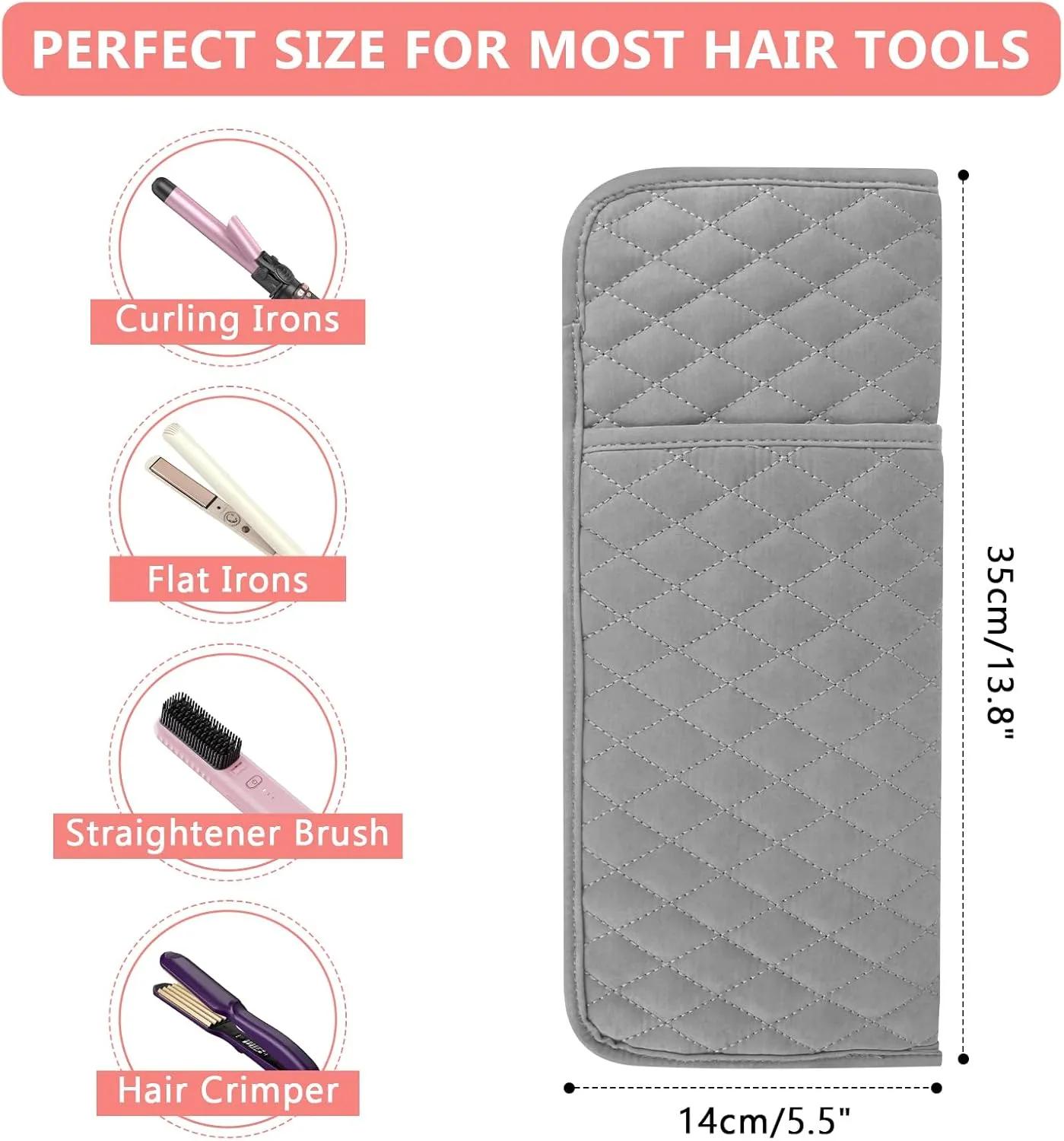Heat Resistant Hair Tools Travel Bag Portable Hot Tools Organizer Cover Pouch for Curling Iron, Flat Iron, Hair Straightener and Other Styling Tools(13.8" x 5.5")