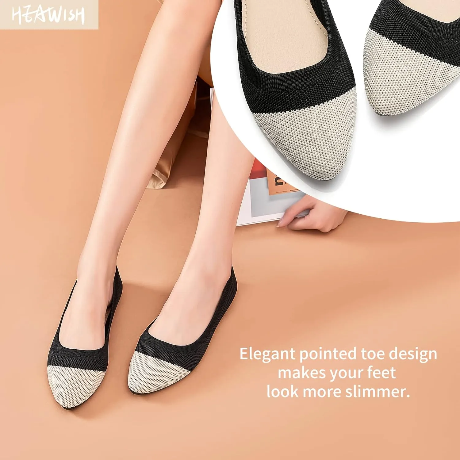HEAWISH Women’s Ballet Flat Flats Shoes Comfortable Mesh Pointed Toe Slip On Dress Shoes