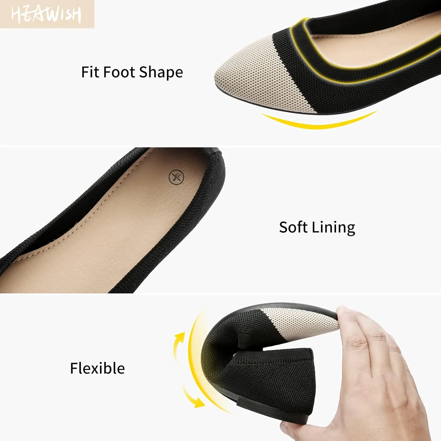 HEAWISH Women’s Ballet Flat Flats Shoes Comfortable Mesh Pointed Toe Slip On Dress Shoes