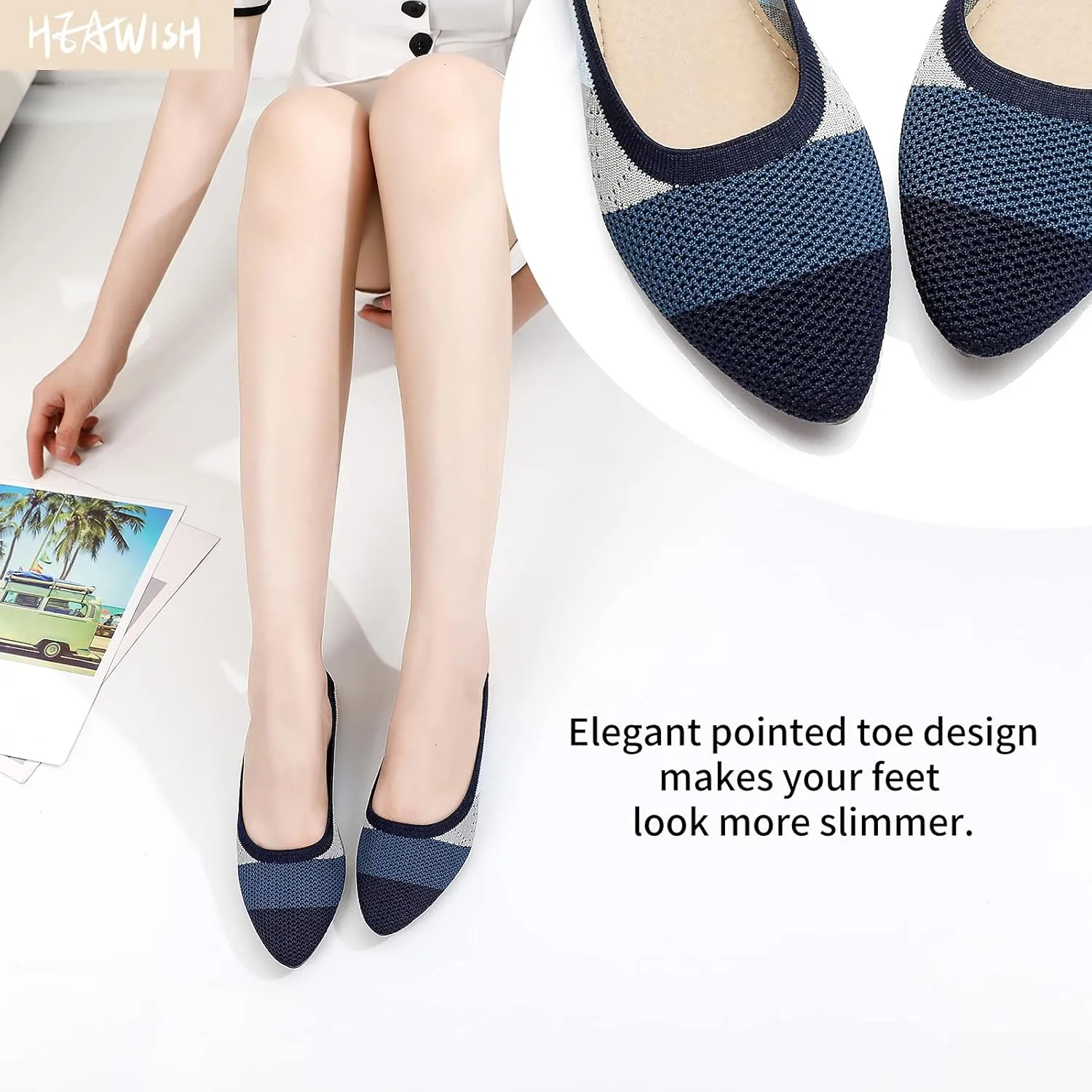 HEAWISH Women’s Ballet Flat Flats Shoes Comfortable Mesh Pointed Toe Slip On Dress Shoes