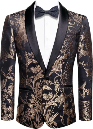 Hi-Tie Stylish Men Suit Jacket Blazer Shawl Lapel One Button Slim Fit Long Sleeve Jacket Tuxedo Party Dinner