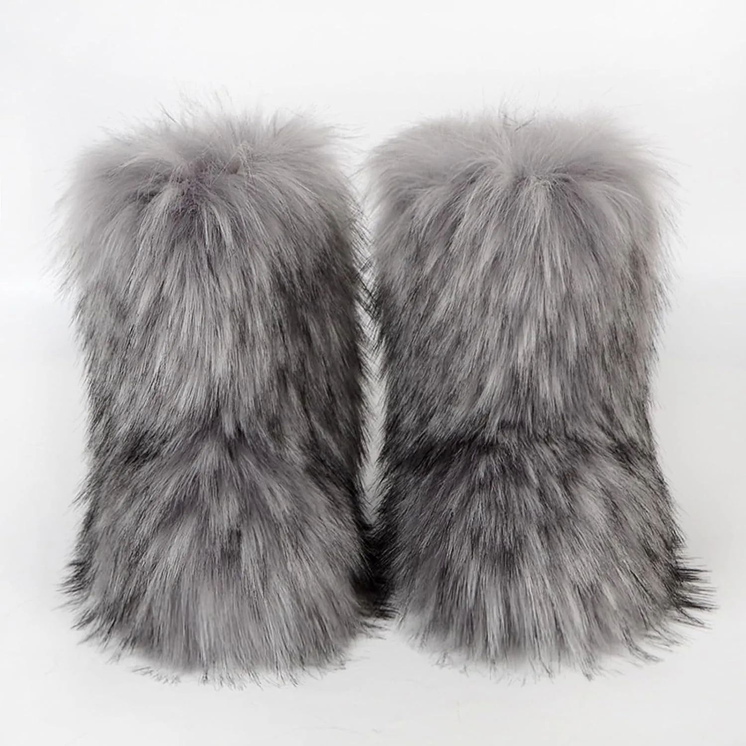 HINDOLA Womens Faux Fur Boots Fuzzy Fluffy Furry Round Toe Suede Boots Winter Comfy Plush Warm Snow Boots Comfortable Winter Ankle Booties Anti Slip Outdoor Indoor Flat Shoes