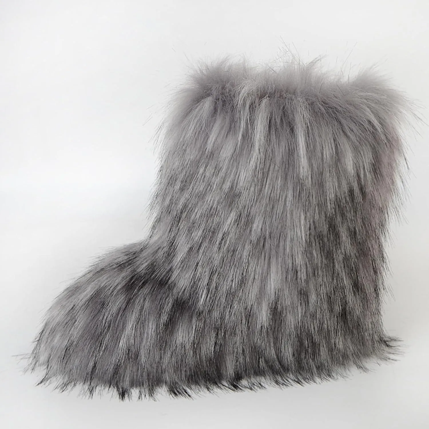 HINDOLA Womens Faux Fur Boots Fuzzy Fluffy Furry Round Toe Suede Boots Winter Comfy Plush Warm Snow Boots Comfortable Winter Ankle Booties Anti Slip Outdoor Indoor Flat Shoes