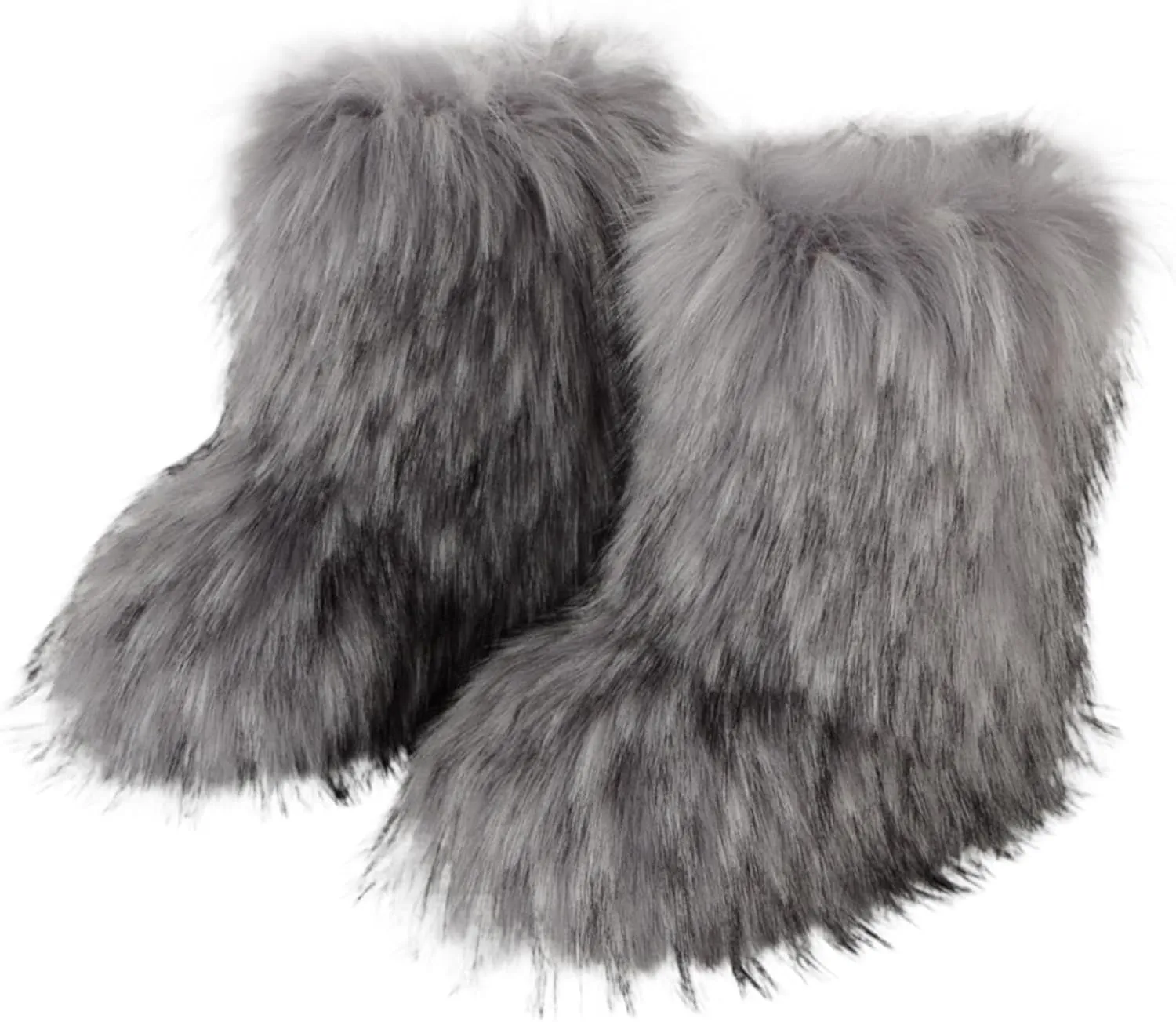 HINDOLA Womens Faux Fur Boots Fuzzy Fluffy Furry Round Toe Suede Boots Winter Comfy Plush Warm Snow Boots Comfortable Winter Ankle Booties Anti Slip Outdoor Indoor Flat Shoes
