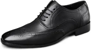 HOOENG Dress Oxford for Men Lace Up Brogue Embossed Burnished Wing Tip Vegan Leather Block Heel Anti-Slip Rubber Sole Low Top Classic (Color : Black, Size : 7.5)