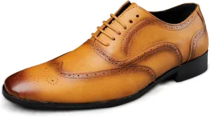 HOOENG Dress Oxford for Men Lace Up Brogue Embossed Burnished Wing Tip Vegan Leather Block Heel Anti-Slip Rubber Sole Low Top Classic (Color : Yellow, Size : 10.5)