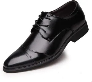 HOOENG Dress Shoes for Men Lace Up Cap Toe Derby Shoes Vegan Leather Low Top Block Heel Anti-Slip Wedding (Color : Black, Size : 7.5)