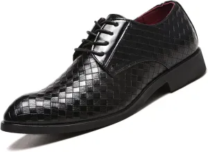 HOOENG Dress Shoes for Men Lace Up Round Toe Plaid Derby Shoes PU Leather Anti-Slip Rubber Sole Slip Resistant Low Top Prom (Color : Black, Size : 11.5)